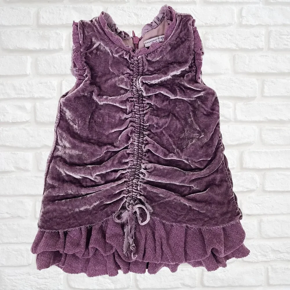 Ermanno Scervino Baby Velvet Dress 12M Purple Ruched Italy‎ Luxury Designer